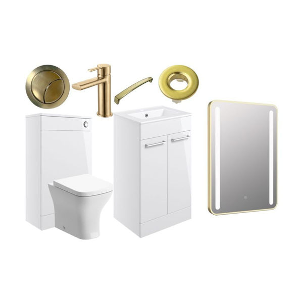 Picture of <3 Pear 510mm F/S Furniture Pack - White Gloss w/Brushed Brass Finishes