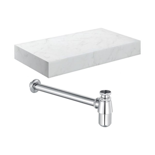 Picture of <3 Mondo 800mm Wall Hung White Marble Basin Shelf & Chrome Bottle Trap